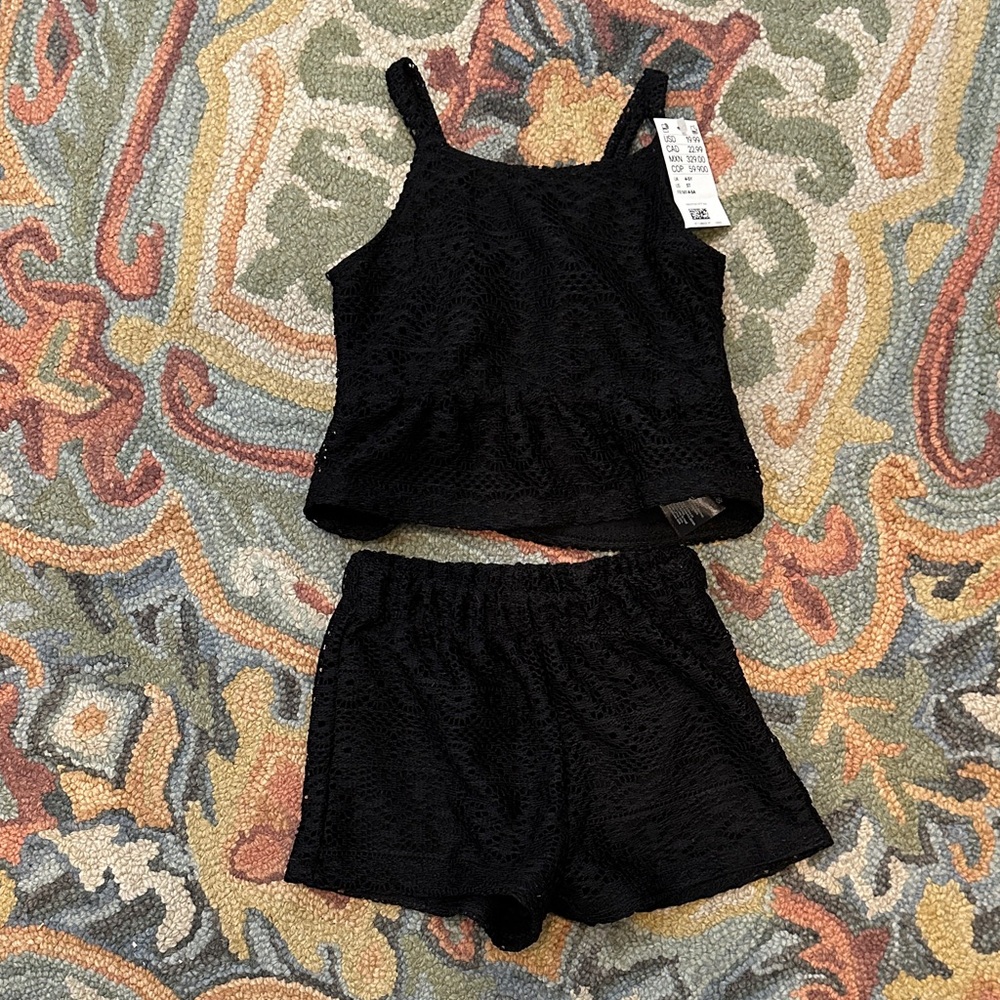 Girls H&M Black Lace Tank Top and Shorts Set
